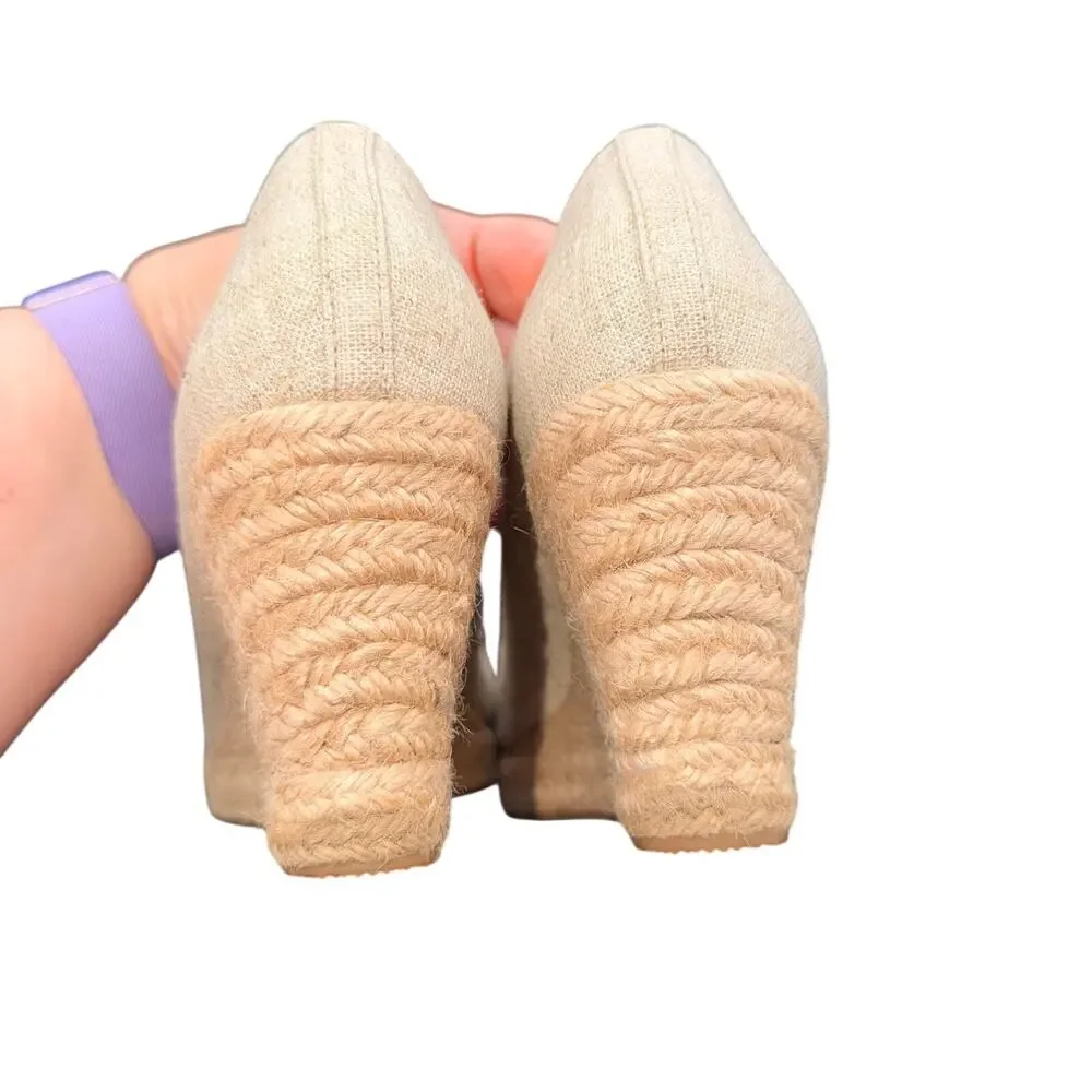 J.Crew Linen Espadrille Wedge Heels Women’s Size 8 Beige Natural